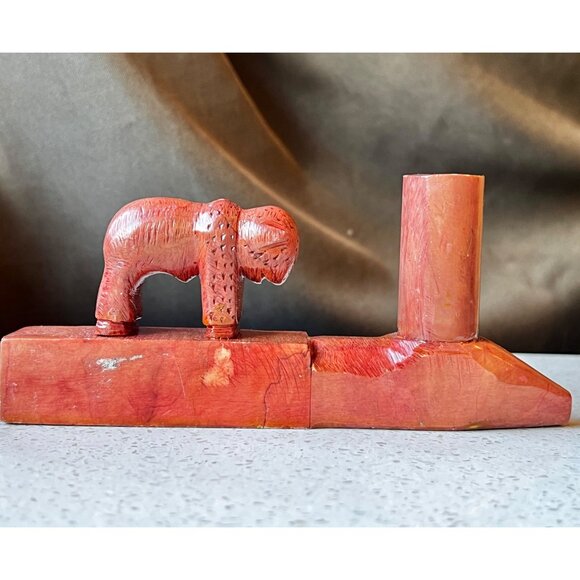 Antique Handcrafted catlinite Stone Buffalo T-Pipe Native American Sculpture - Picture 5 of 11